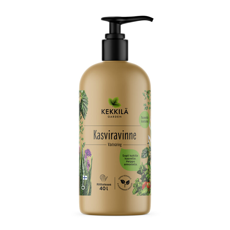Kekkilä Kasviravinne kätevässä pumppupullossa kaikille kasveille kodissa ja puutarhassa. Sisältää kaikki kasville tärkeät ravinteet ja hivenaineet
