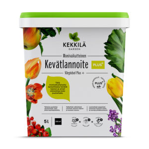 Kekkilä Kevätlannoite Plus+ on puutarhan monivaikutteinen erikoislannoite. Se käynnistää keväisen kasvun ja antaa elinvoimaa ja kestävyyttä kaikille puutarhan kasveille. Pölyämätön, rakeinen seos, helppo levittää. Käyttöaika huhtikuusta heinäkuuhun.
