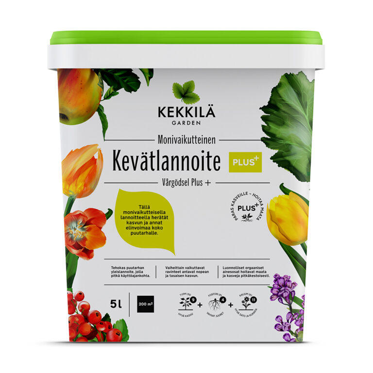 Kekkilä Kevätlannoite Plus+ on puutarhan monivaikutteinen erikoislannoite. Se käynnistää keväisen kasvun ja antaa elinvoimaa ja kestävyyttä kaikille puutarhan kasveille. Pölyämätön, rakeinen seos, helppo levittää. Käyttöaika huhtikuusta heinäkuuhun.